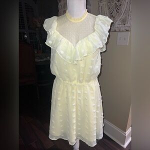 04 SOUTH Women's Yellow Polka Dot Sleeveless Hi Neck Ruffle Mini Dress Size S